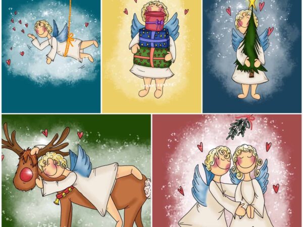 Christmas cards snowy angels